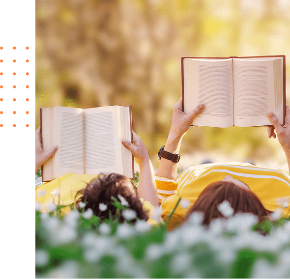 Enjoying a sunny day with books